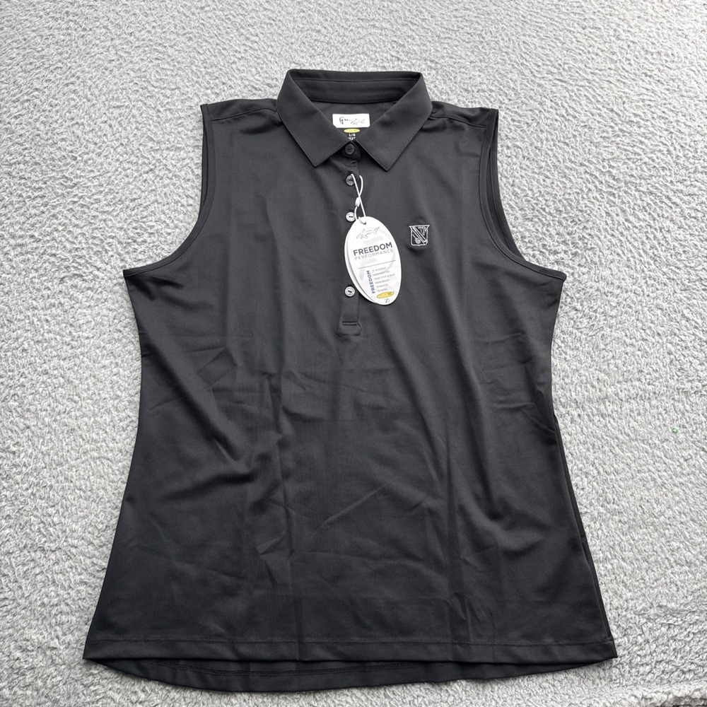 Greg Norman Golf Polo Shirt Top Womens Large Sleeveless Black Tennis Pickleball